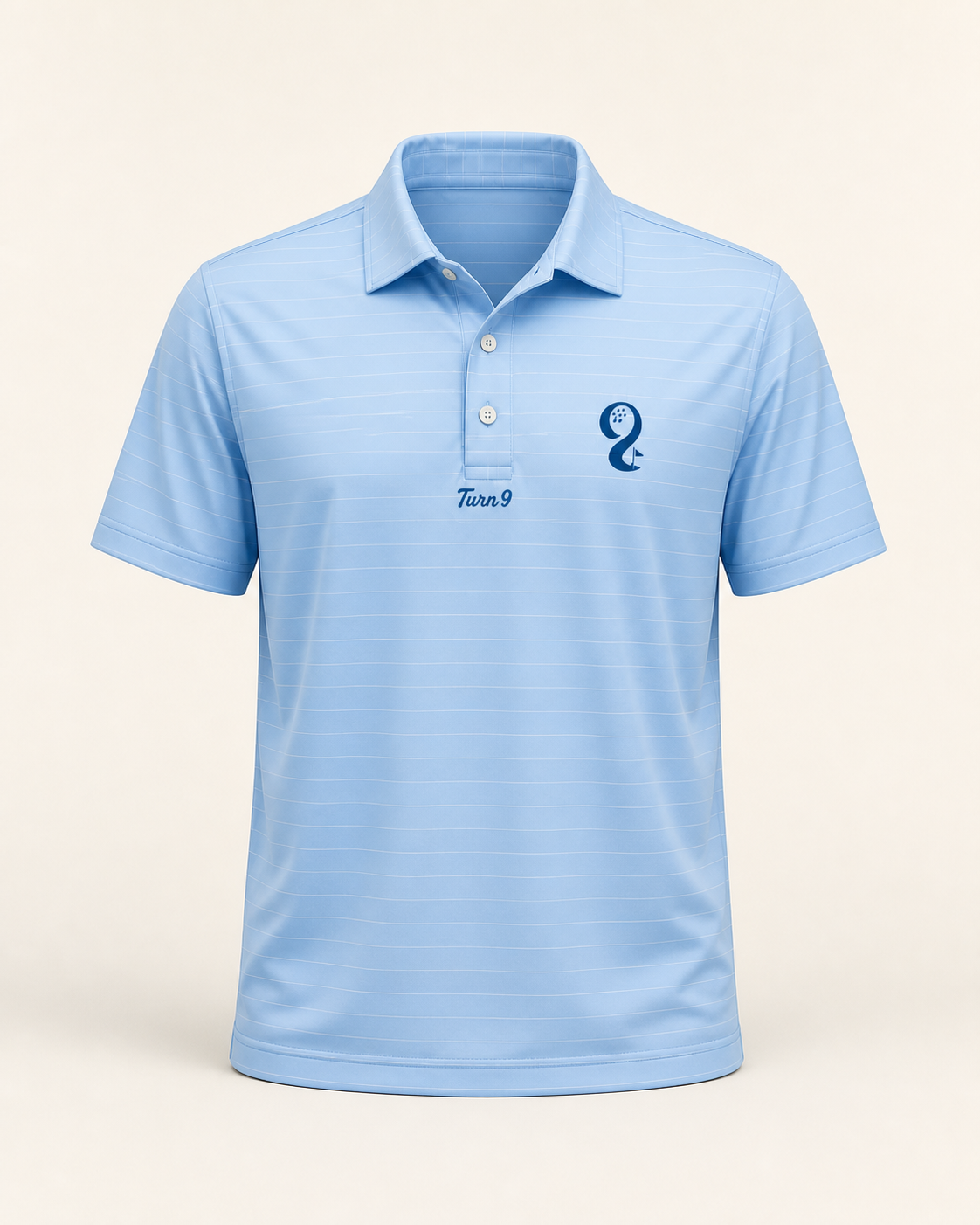 Powder Blue Stripe Performance Polo by Turn 9